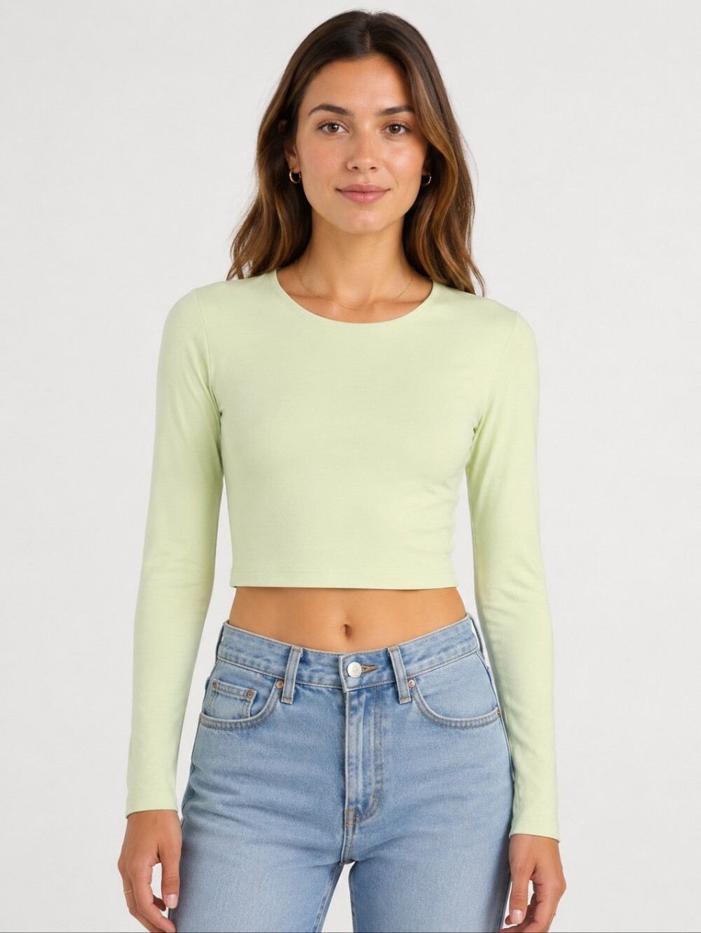 Babaton Aritzia Contour Long Sleeve Double Lined Crop Top Light Green XS